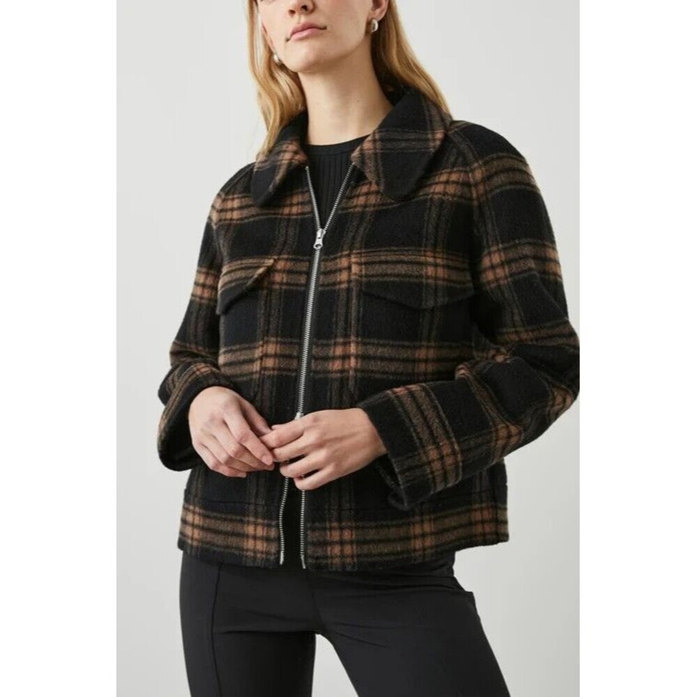 Rails Cheyenne Premium Wool Plaid Jacket XL Brown Black Camel Jet Fall Chic